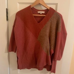Loft Orange Pink V Neck Sweater